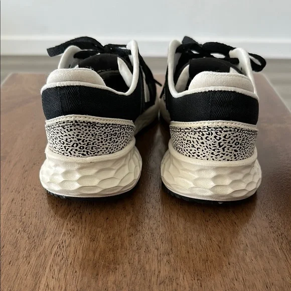 New Balance Womens Black Off-White/Cream Sneakers Suede Mesh Animal Print Heel - Picture 4 of 6